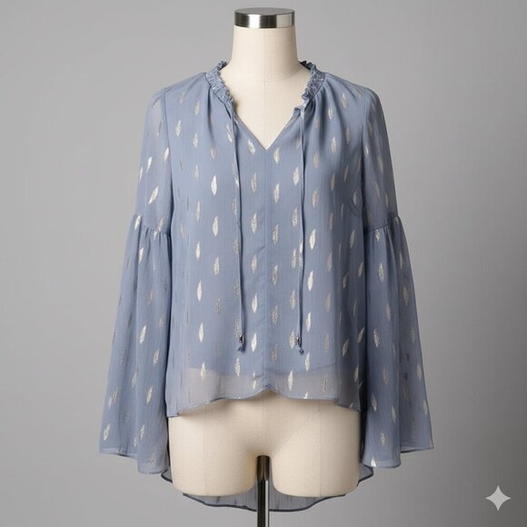 Jennifer Lopez Tops - Jennifer Lopez Sky Blue Feather Pattern Blouse